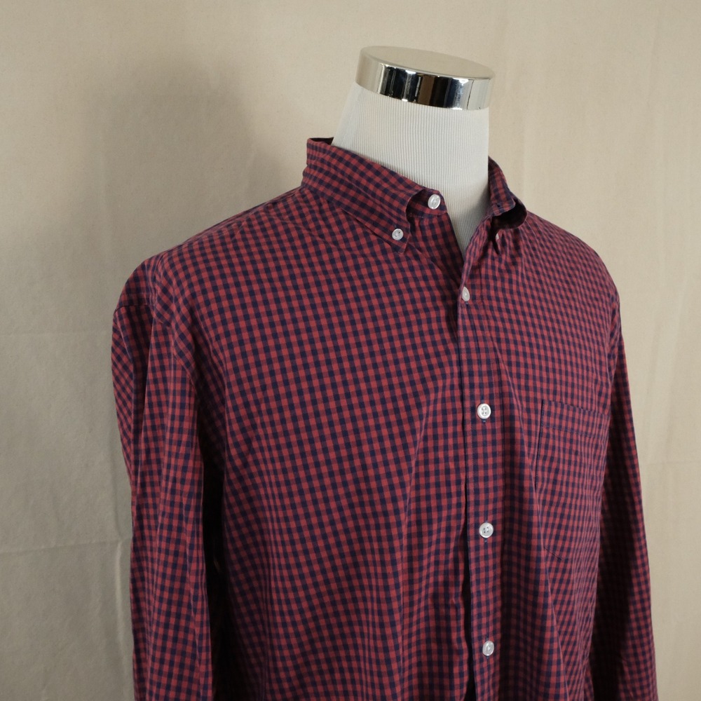 J.Crew XL Slim Button Down Shirt Red Blue Gingham Flex Washed Cotton Blend Mens